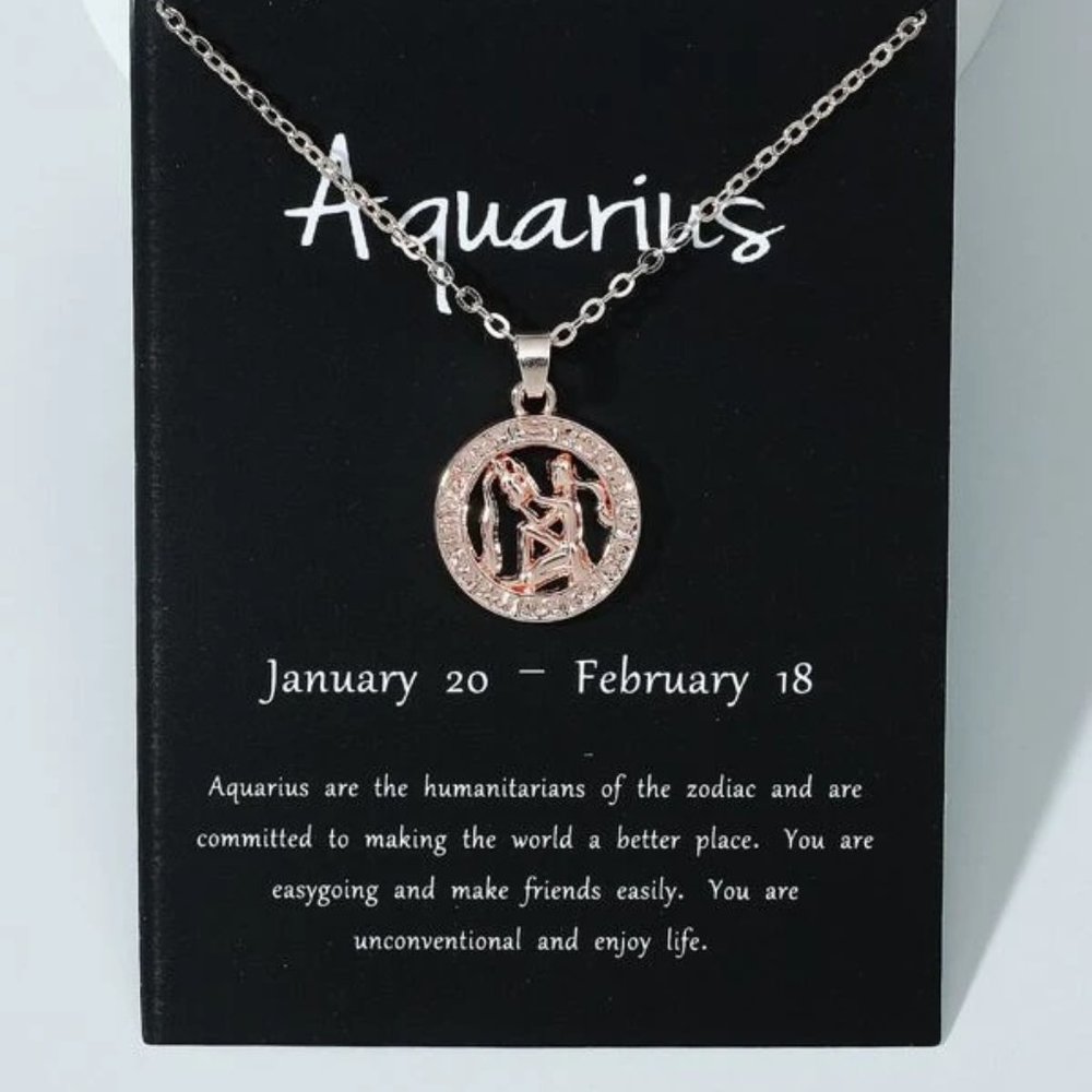 Aquarius Zodiac Rose Gold Necklace